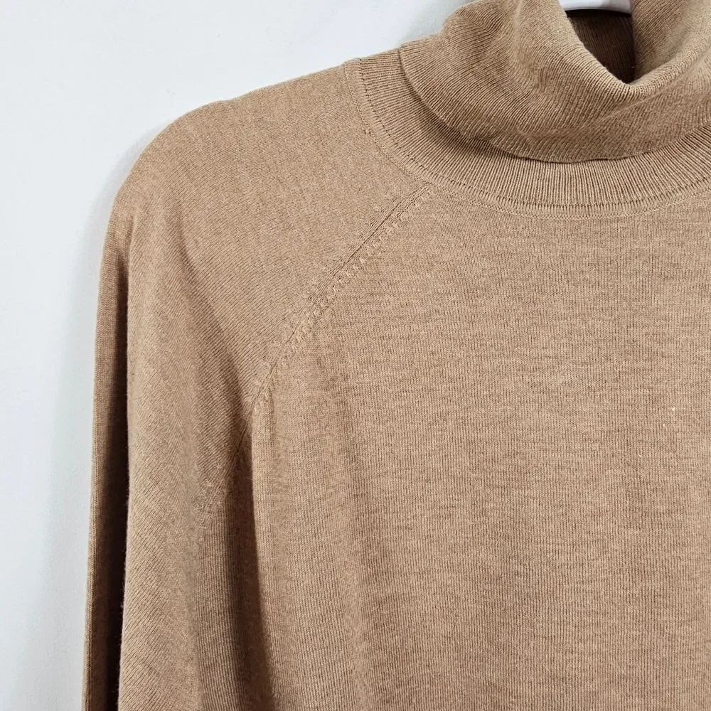 Mango Fine-Knit Turtleneck Sweater in Medium Brown - Size M